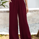 Essnce pantalones casuales sueltos de pierna ancha con bolsillos y cintura fruncida de unicolor para mujeres