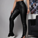 ICON Pantalones ajustados de aspecto con cintura alta, corte en el dobladillo apilado