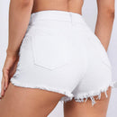 ICON Shorts en mezclilla bajo crudo desgarro