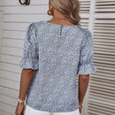 VCAY Blusa floral de manga con volante