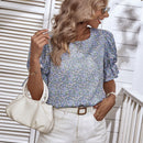 VCAY Blusa floral de manga con volante