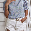VCAY Blusa floral de manga con volante