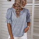 VCAY Blusa floral de manga con volante