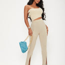 Sxy pantalones largos informales de unicolor con dobladillo dividido para mujeres