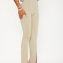 Sxy pantalones largos informales de unicolor con dobladillo dividido para mujeres
