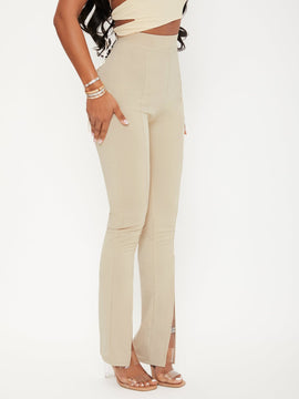 Sxy pantalones largos informales de unicolor con dobladillo dividido para mujeres
