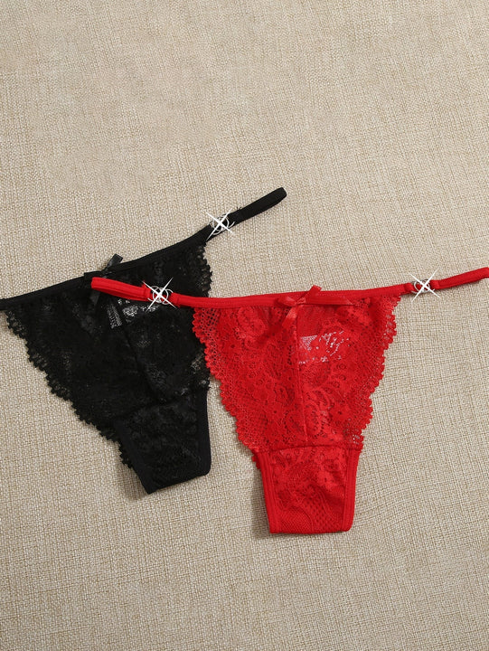 6 piezas bragas con diseno de lazo con encaje