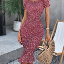 Prive Vestido con estampado floral de manga farol bajo con fruncido