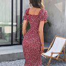Prive Vestido ajustado con estampado floral de manga farol bajo con fruncido