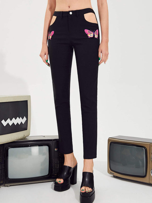 ICON Pantalones con estampado de mariposa con abertura