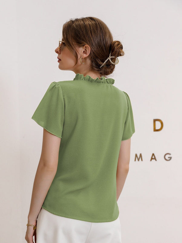 Mulvari Blusa de cuello con cordon de manga farol