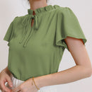Mulvari Blusa de cuello con cordon de manga farol