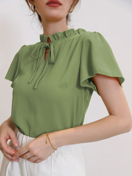 Mulvari Blusa de cuello con cordon de manga farol