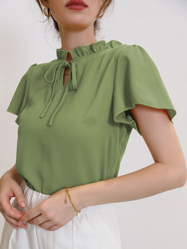 Mulvari Blusa de cuello con cordon de manga farol