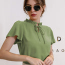 Mulvari Blusa de cuello con cordon de manga farol