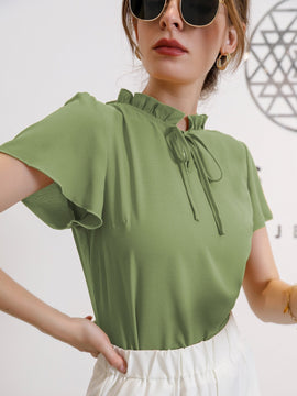 Mulvari Blusa de cuello con cordon de manga farol