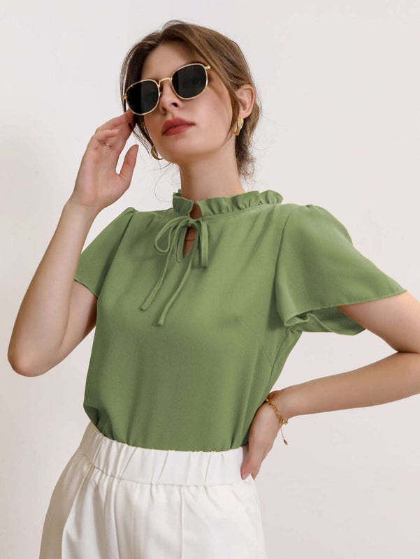 Mulvari Blusa de cuello con cordon de manga farol