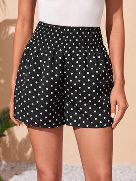 Shorts con estampado de lunares con fruncido