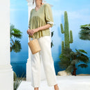 Unity Blusa peplum de manga farol con encaje en contraste