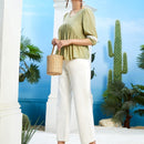 Unity Blusa peplum de manga farol con encaje en contraste