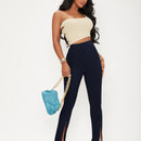Sxy pantalones largos informales de unicolor con dobladillo dividido para mujeres