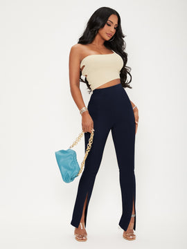 Sxy pantalones largos informales de unicolor con dobladillo dividido para mujeres