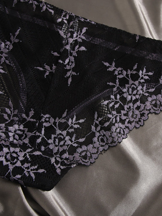 Lenceria De Encaje Floral En Paquete De 3 Braguitas