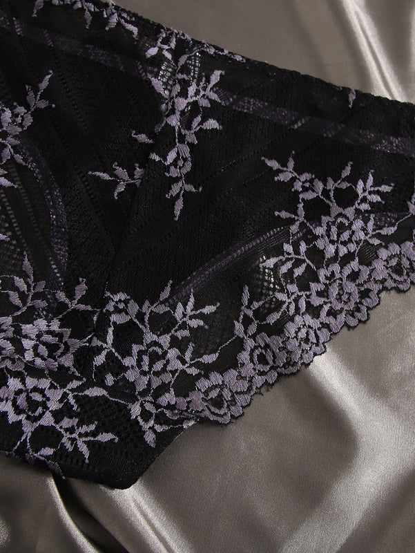 Lenceria De Encaje Floral En Paquete De 3 Braguitas