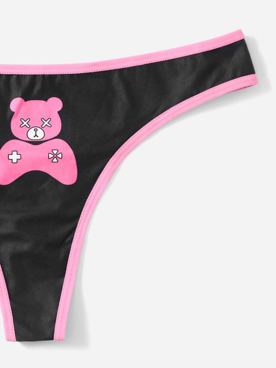 ROMWE Anime Set de lenceria con letra con estampado de dibujos animados unido en contraste