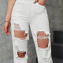 Jeans rectos de talle alto roto