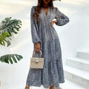 VCAY Vestido smock con estampado de leopardo de manga farol bajo con fruncido