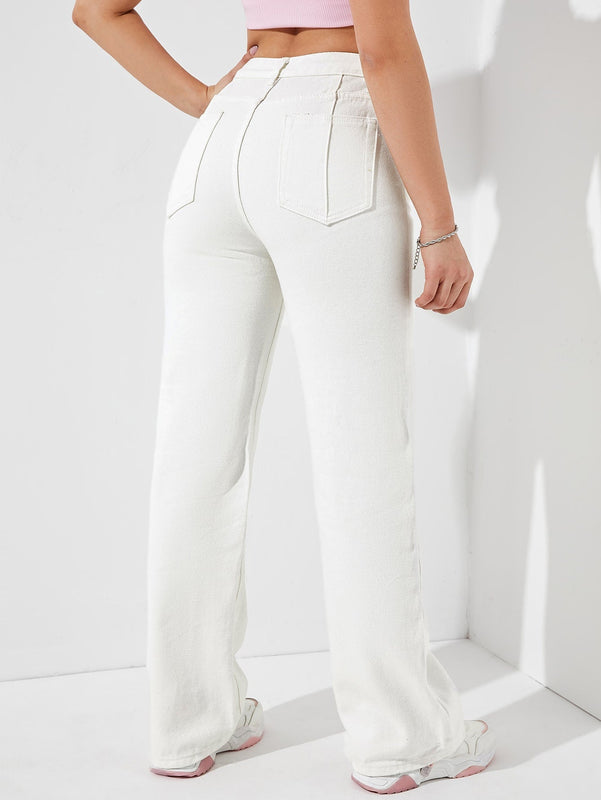 Jeans de talle alto unicolor
