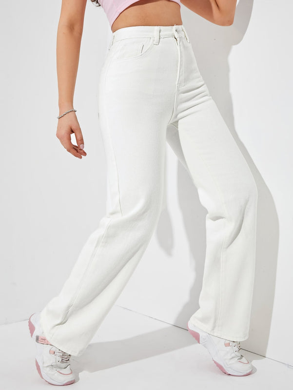 Jeans de talle alto unicolor