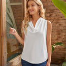 EMERY ROSE Camisa sin manga de cuello con fruncido unicolor
