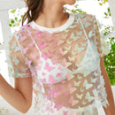 EZwear Top con mariposa 3D aplique con diseno de malla transparente sin sujetador