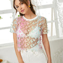 EZwear Top con mariposa 3D aplique con diseno de malla transparente sin sujetador
