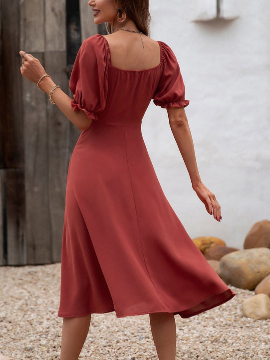 VCAY Vestido de manga farol con nudo delantero