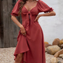 VCAY Vestido de manga farol con nudo delantero