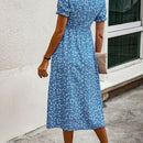 Vestido con estampado floral de manga farol bajo con fruncido