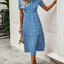Vestido con estampado floral de manga farol bajo con fruncido