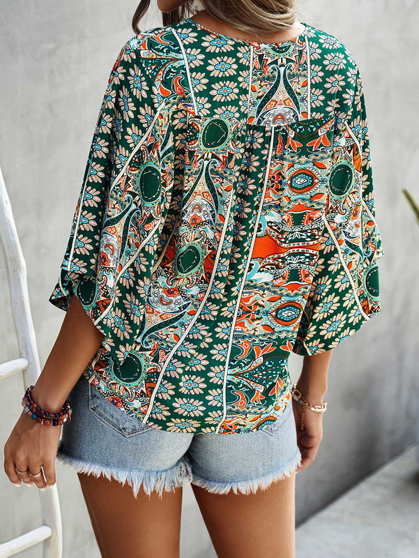 VCAY Blusa con estampado de manga murcielago
