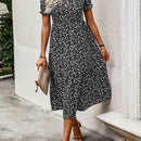 Vestido con estampado floral de manga farol bajo con fruncido