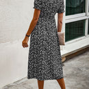 Vestido con estampado floral de manga farol bajo con fruncido