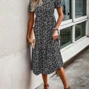 Vestido con estampado floral de manga farol bajo con fruncido