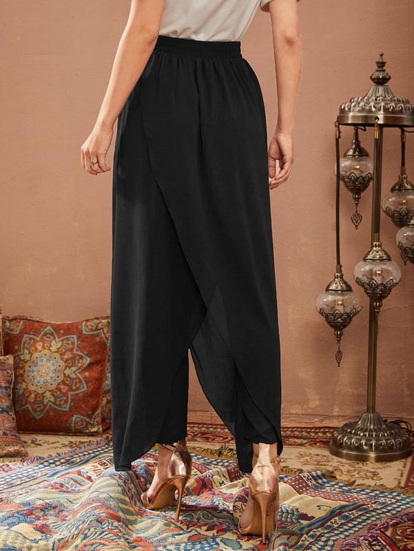 Pantalones de cintura elastica bajo tulipan