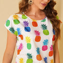 LUNE Blusa con estampado de pina de manga murcielago