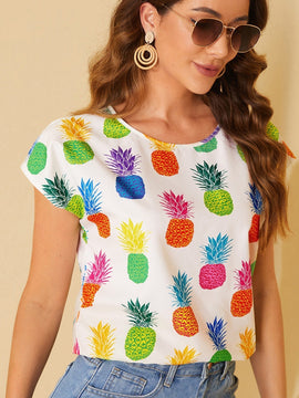 LUNE Blusa con estampado de pina de manga murcielago