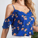 Clasi Top de hombros descubiertos ribete con fruncido con estampado floral
