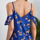 Clasi Top de hombros descubiertos ribete con fruncido con estampado floral