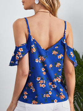 Clasi Top de hombros descubiertos ribete con fruncido con estampado floral